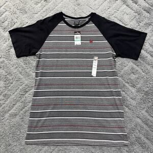 Zoo York - T-Shirt - Mens Large - Gray Black Red White- Striped NWT